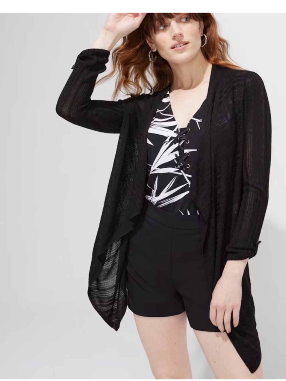 White House Black Market Black Draped Open-Front Cardigan